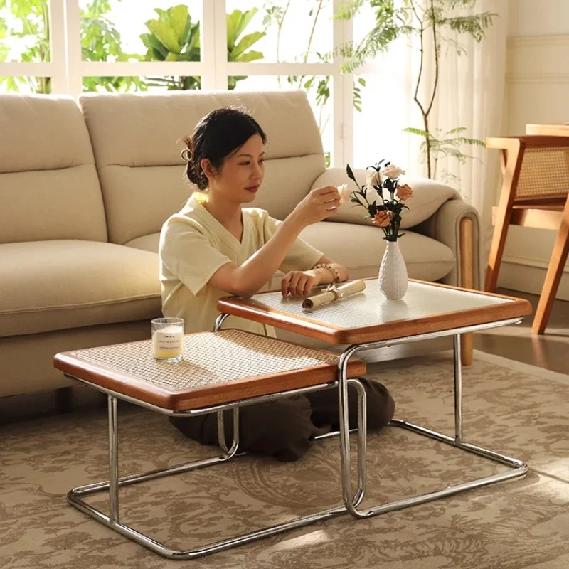 

Minimalist Antique Coffee Tables Desk Pliante Side Stainless Steel Glass Rattan Square Coffee Tables Couchtisch Lounge Furniture