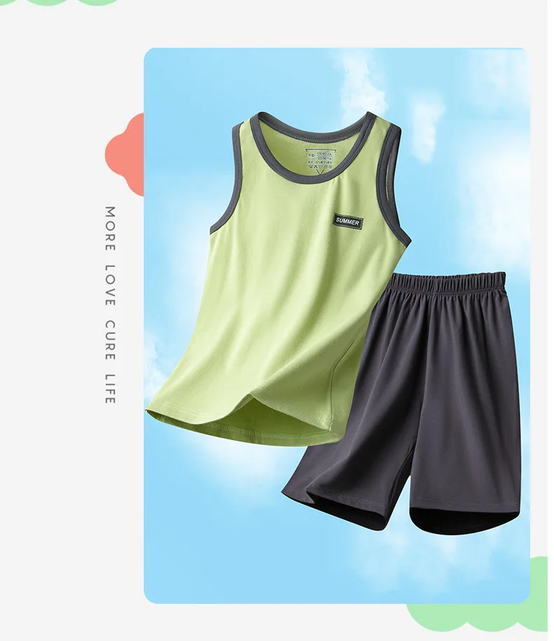 Sommer-Kinderweste für Jungen, Einfarbige Baumwoll-Unterwäsche, Hauskleidung, Outdoor-Bekleidung, Dünne Teenager-Unterhemden, Baby-Weste – Detail 18