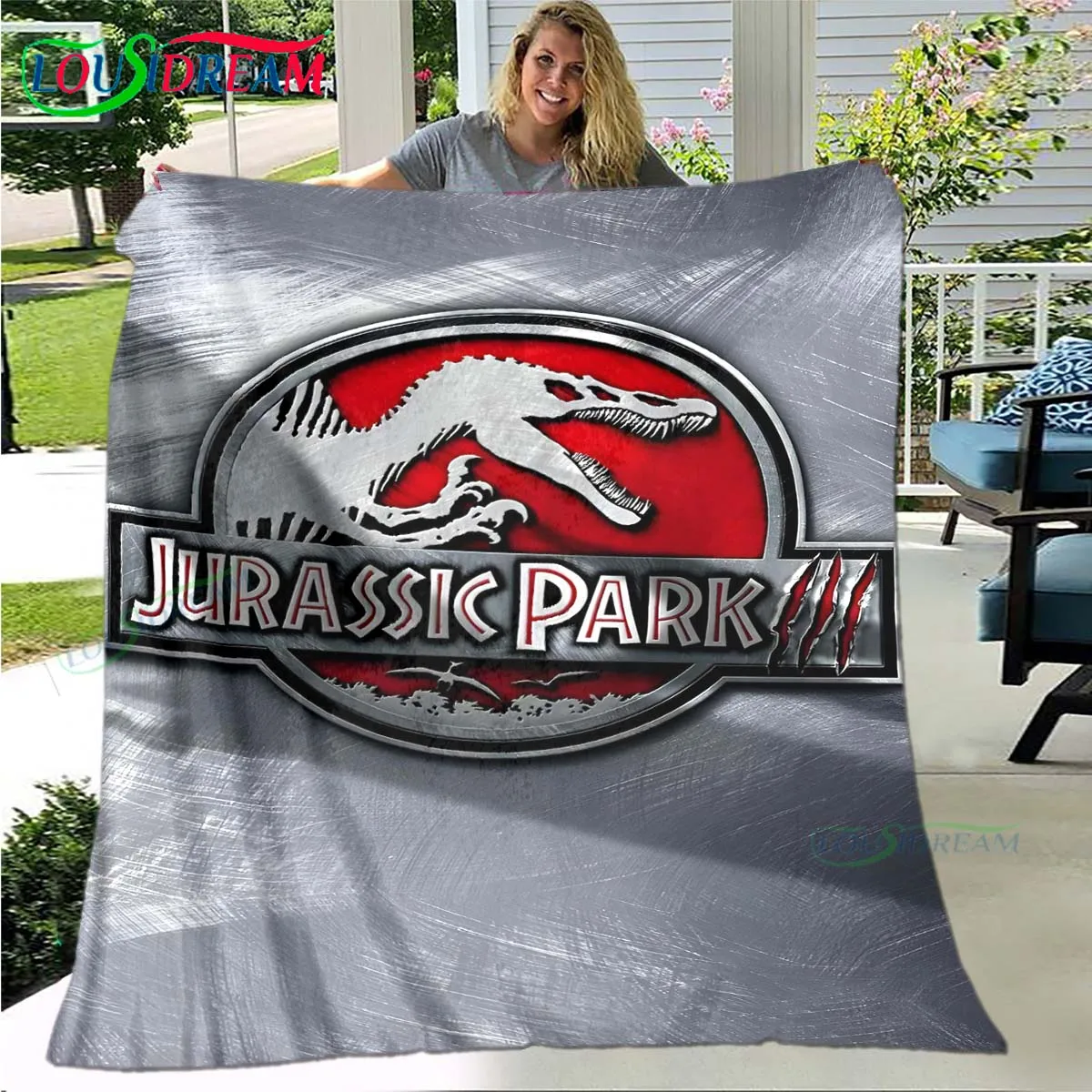 

Fashion 3D Dinosaur J-Jurassic Park Pattern Blanket Flannel Thin Blanket Portable Home Travel Office Lunch Break Blanket Gift