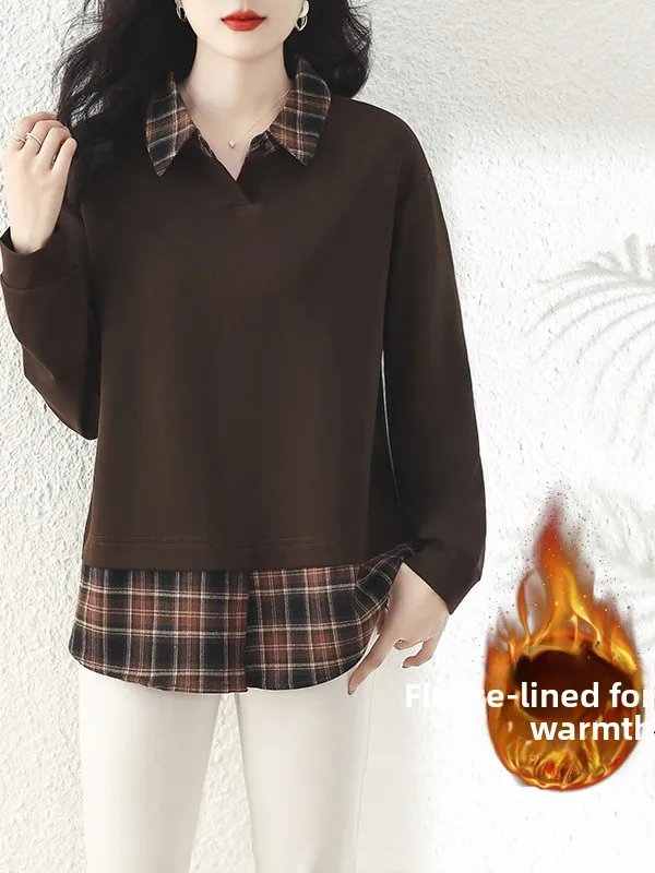 

Women's Fce Lined Oversized Long Sve Ne Sweatirt Autumn Winter Faion Versatile Comfortable Korean Sle Stre...