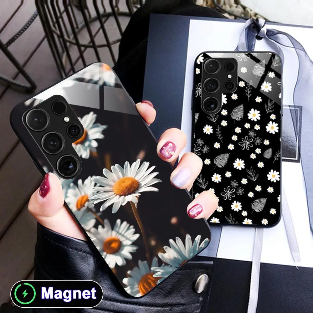 Daisy Flowers Phone Case for Samsung Galaxy S26 S25 S24 S23 S22 S21 S20 Note20 Plus FE Ultra Glass Magnet Cover