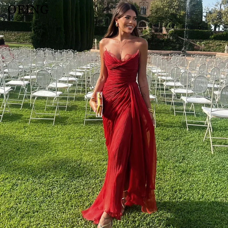 

OEING Очаровательное красное платье русалки для выпускного вечера с v-образным вырезом без рукавов и драпированными складками, кружевные вечерние платья 2025 года فساتين سهرة по индивидуальному заказу
