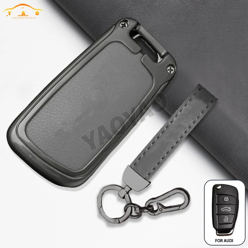 

Metal Leather Car Key Cover Case Fob for Audi A3 8L 8P A4 B6 B7 B8 A6 C5 C6 4F RS3 Q3 Q7 TT 8L 8V S3 Key Fob Shell Accessories