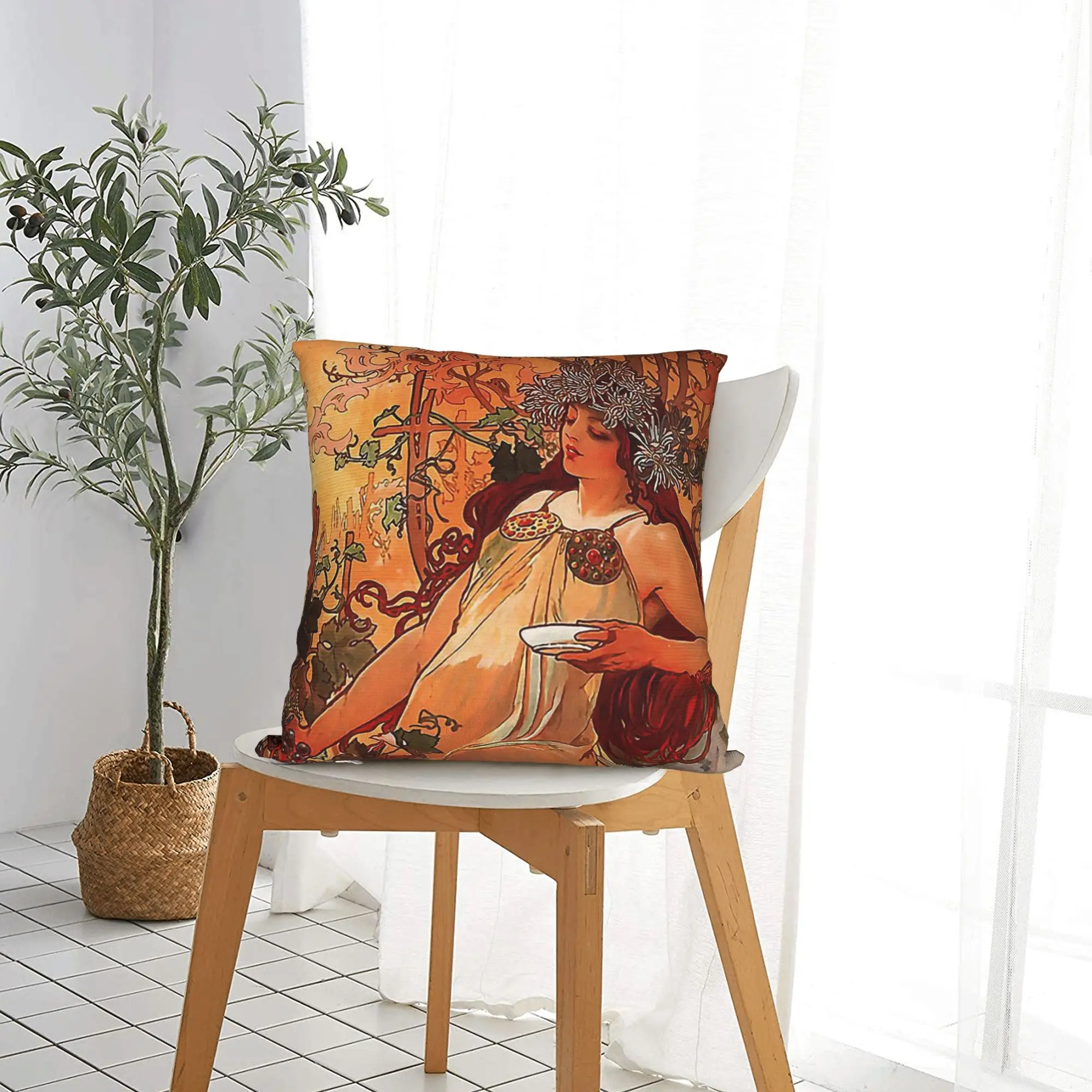 Alphonse Mucha Art Nouveau Square Pillow Covers Couch Retro Beauty Women Cushion Cover Cute Decorative Throw Pillow Case