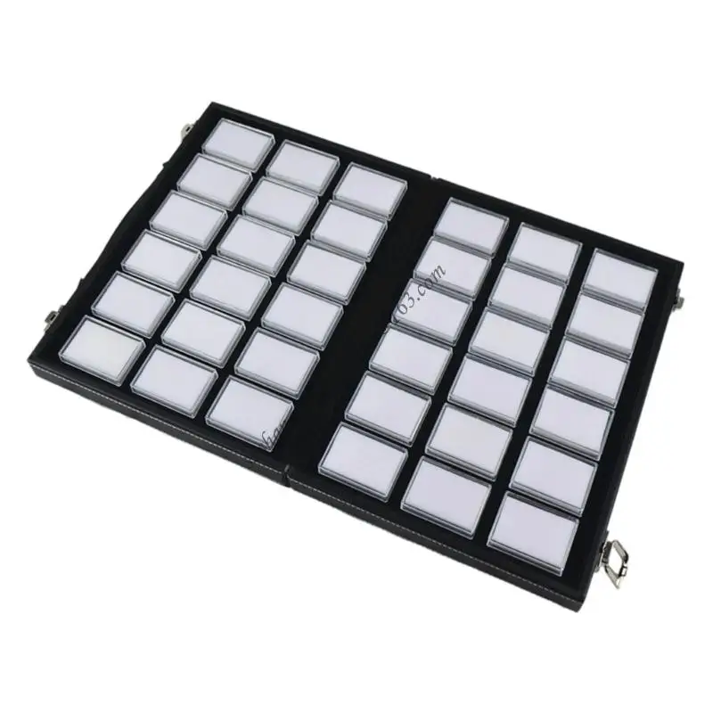 حقيبة عرض المجوهرات الجلدية المحمولة Q6RB مع غطاء أكريليك شفاف لتخزين السفر