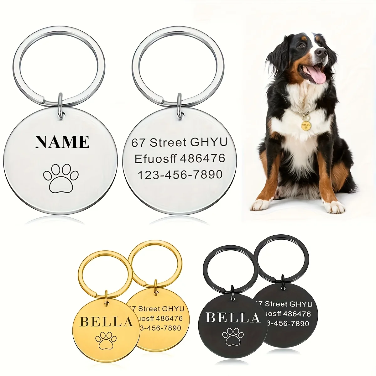 1pc Romantic Dog Footprint Customized Name and Text Cat Dog ID Tag Engraved Name with Cute Symbols Personalized Pet ID Pet Tag