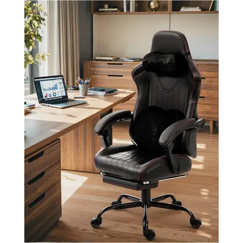 Gamingstoel met Shiatsu nekmassage en lendensteun, in hoogte verstelbare ergonomische comfortabele lederen computerbureaustoel