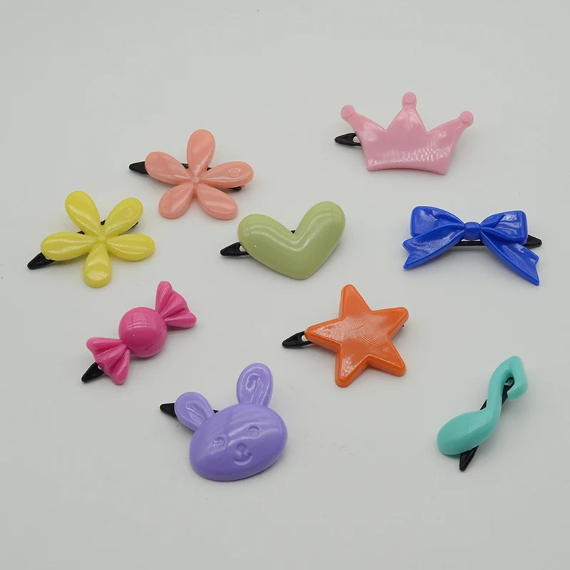 50PCS Candy Colorful Flower Hair Clips Non-slip Plastic Star Hairpins For Girls Sweet Tiaras Snap Clips Bows Hairgrip For Kids