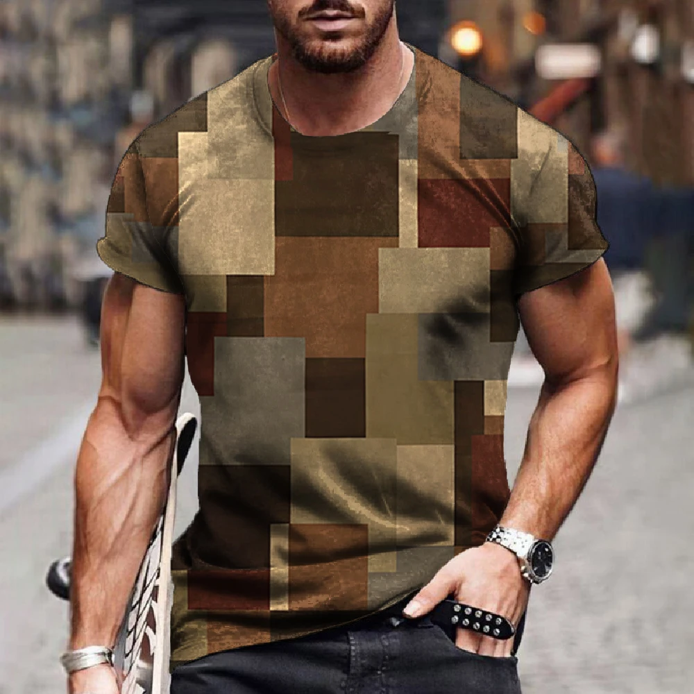 Check Stripe Pattern T-shirt 3D Printing T-Shirt for Men Simple Cool Breathable Short Sleeves Trendy Casual Tshirt Oversized top