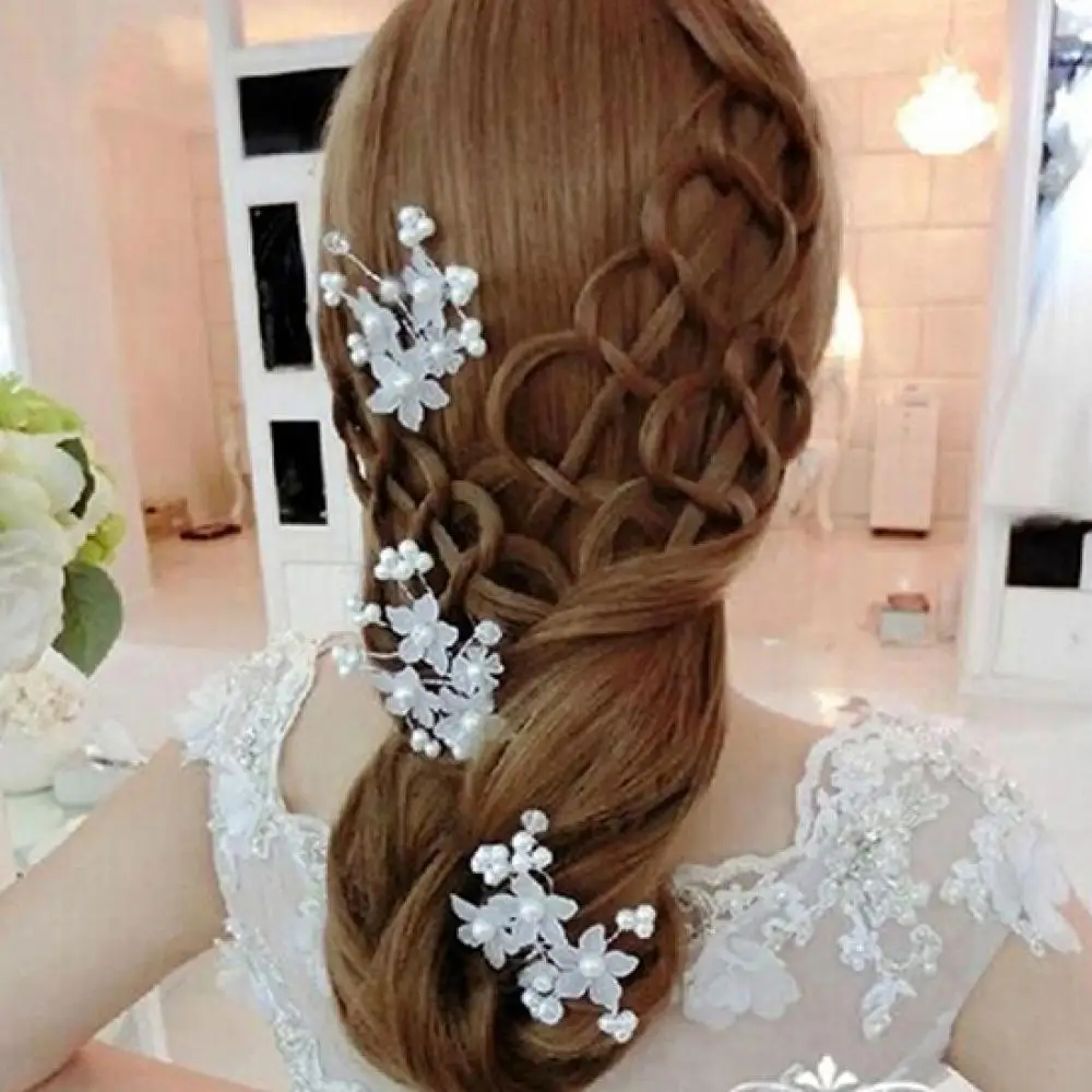 Wedding Bride Hair Pins Faux Pearl Flower Hair Clips Hairpin Floral Crystal Pearl Wedding Jewelry Wedding Hair Accessories