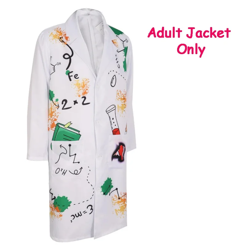 Costume de Scientifique Fou pour Adultes et Enfants avec Perruque et Lunettes, pour Cosplay de Scientifique Malade ou de Fille Savante, Fête d'Halloween et Jeu de Rôle