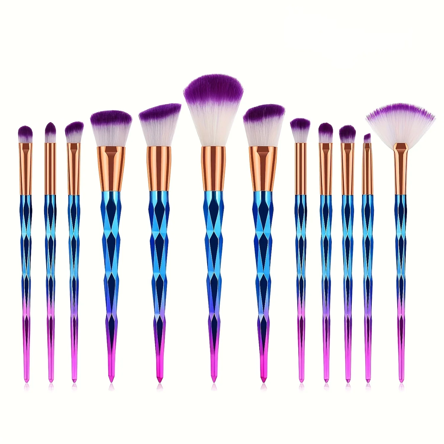 12-teiliges Set Diamant-Make-up-Pinsel mit Griffen für Kosmetik, Rouge und Puder zur professionellen Anwendung