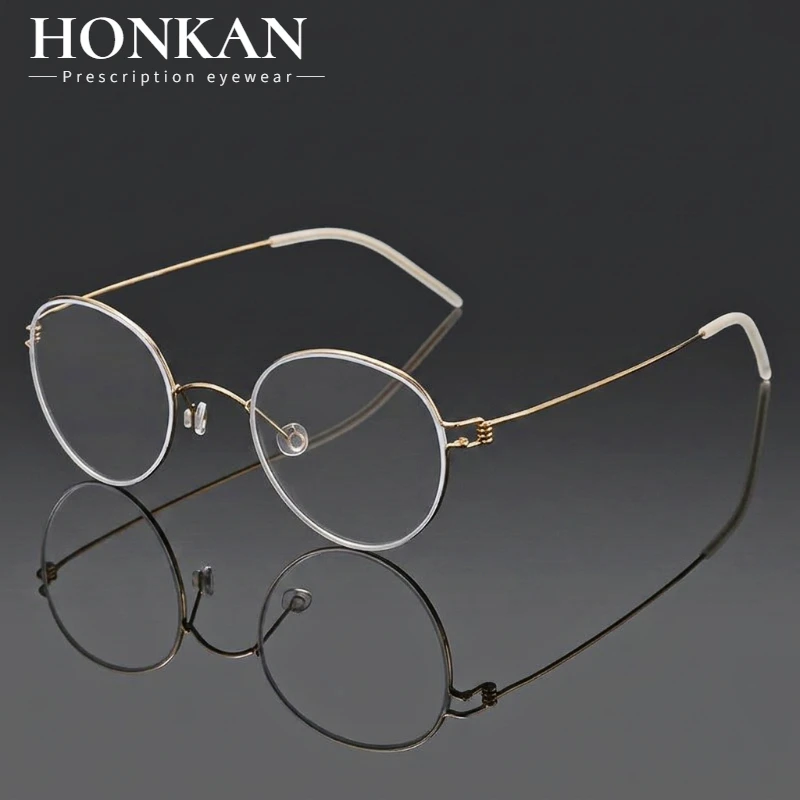HONKAN 4.8g Screwless Eyeglasses Frames Titanium Glasses Round Men Denmark Korean Male Female Optical Glasses Women Eyewear