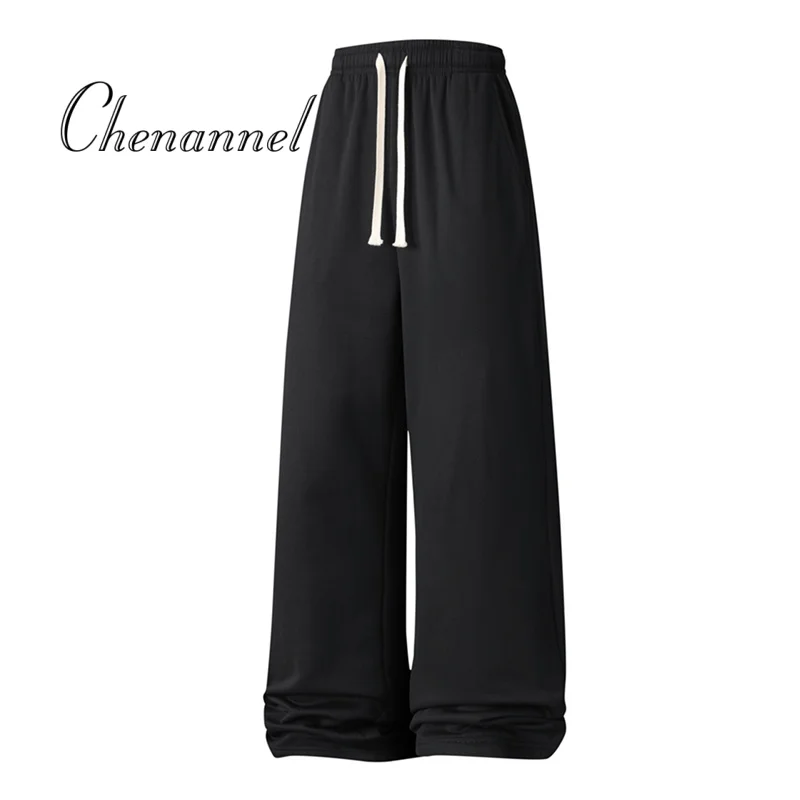 

Men's Stretched Waist Drawstring Straight Leg Casual Pants, Trendy Brand Loose Versatile Wide Trousers