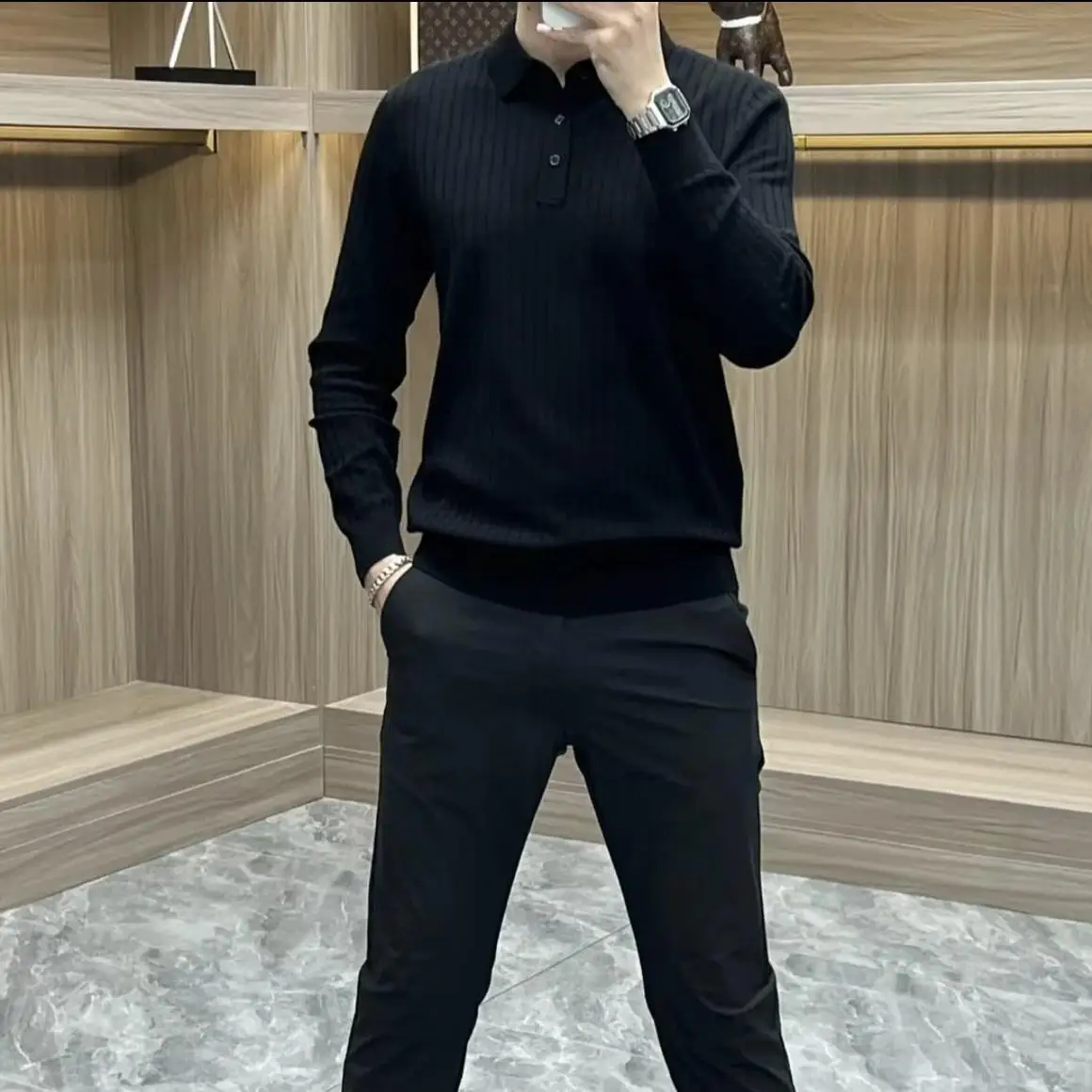 

Autumn Winter New Sle Lightweight Luxury Men's Knitted Long Sve irt Casual Pure Color Base Layer Top