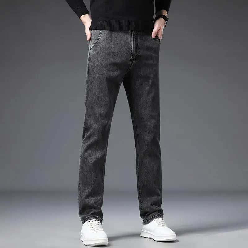 Men Y2k Stretchy Slim Fit Denim Jeans for Men Casual Pants Streetwear Solid Denim Hip Hop Comfortable Straight Trousers Autumn