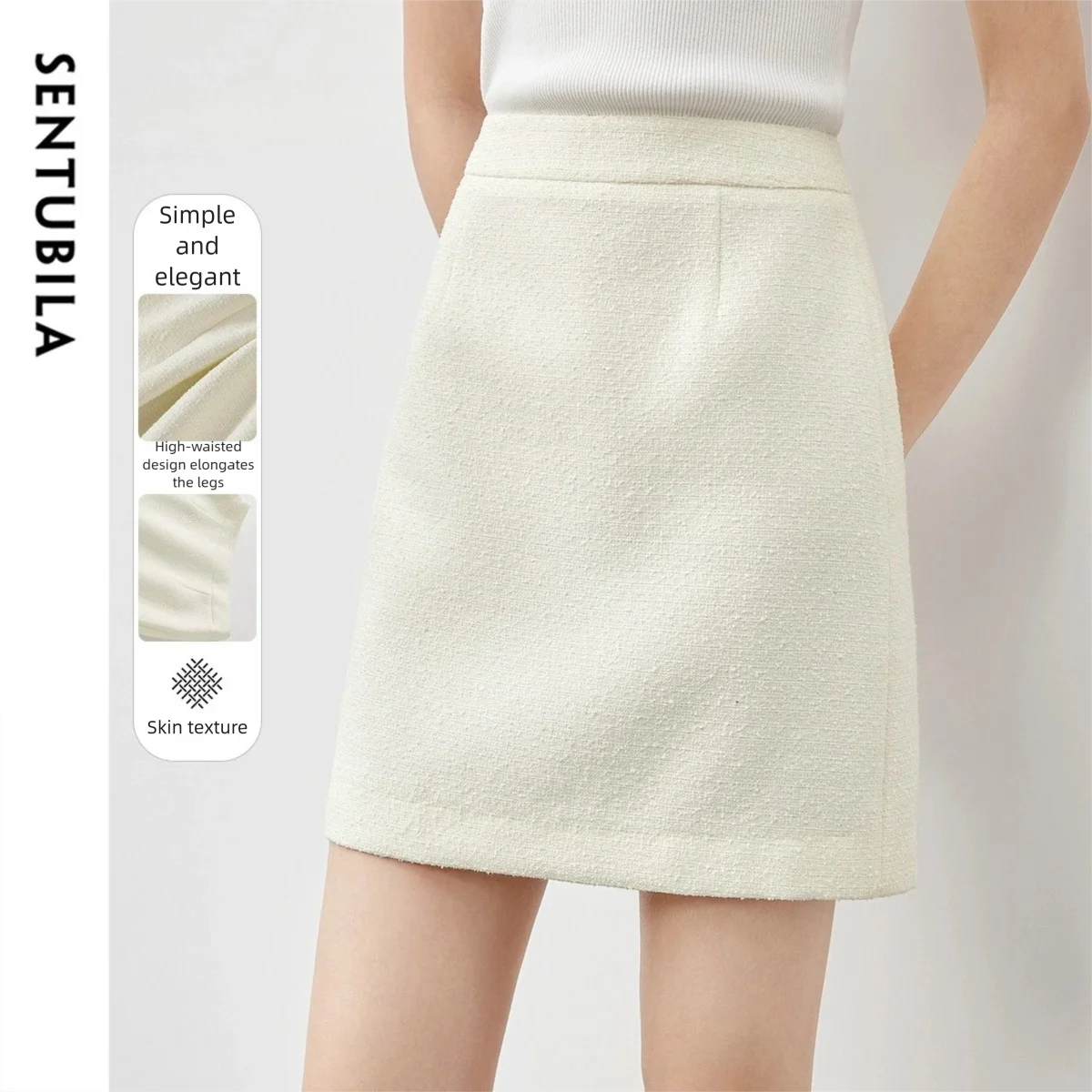 

SENTUBILA Straight Tweed Mini Skirt for Women 2025 Autumn High Waist A-Line Office Party Commuter Elegant Style Skirt 151Q58784