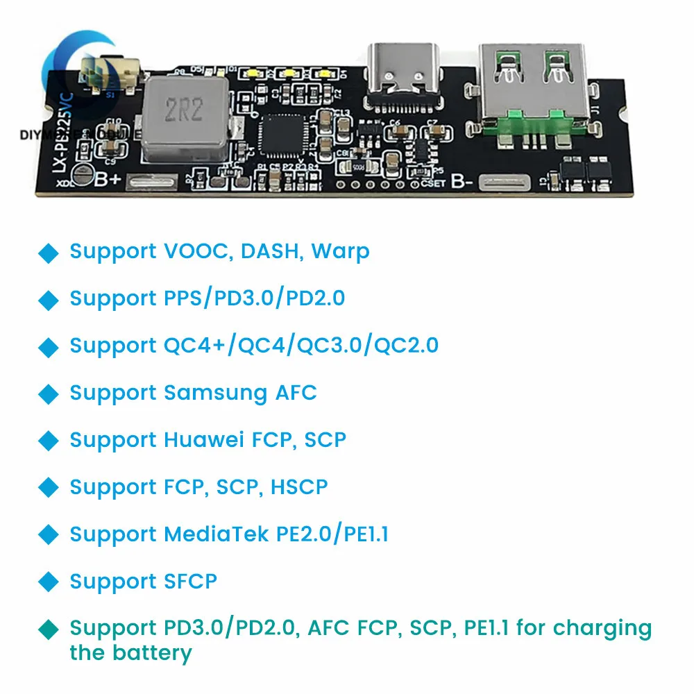 22.5W Bi-directional fast-charging mobile power module Circuit board DIY motherboard kits Light display VOOC support