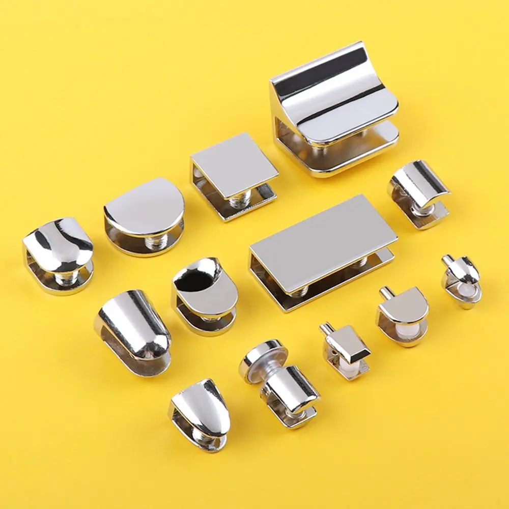 1Pc Glass Clamp 6-12mm Thicken Glass Plated Brackets Zinc Alloy Chrome Finish Shelf Holder Support Panel Brackets Shelves Clips