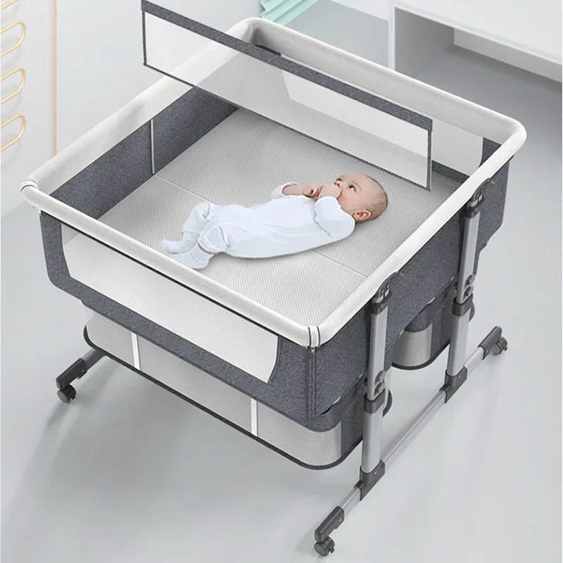 Portable and Easy Foldable Twin Cot Bed, Beside Cribs, Baby Twin Crib, Kids Cribs with Storage Bag, Multifunction Metal