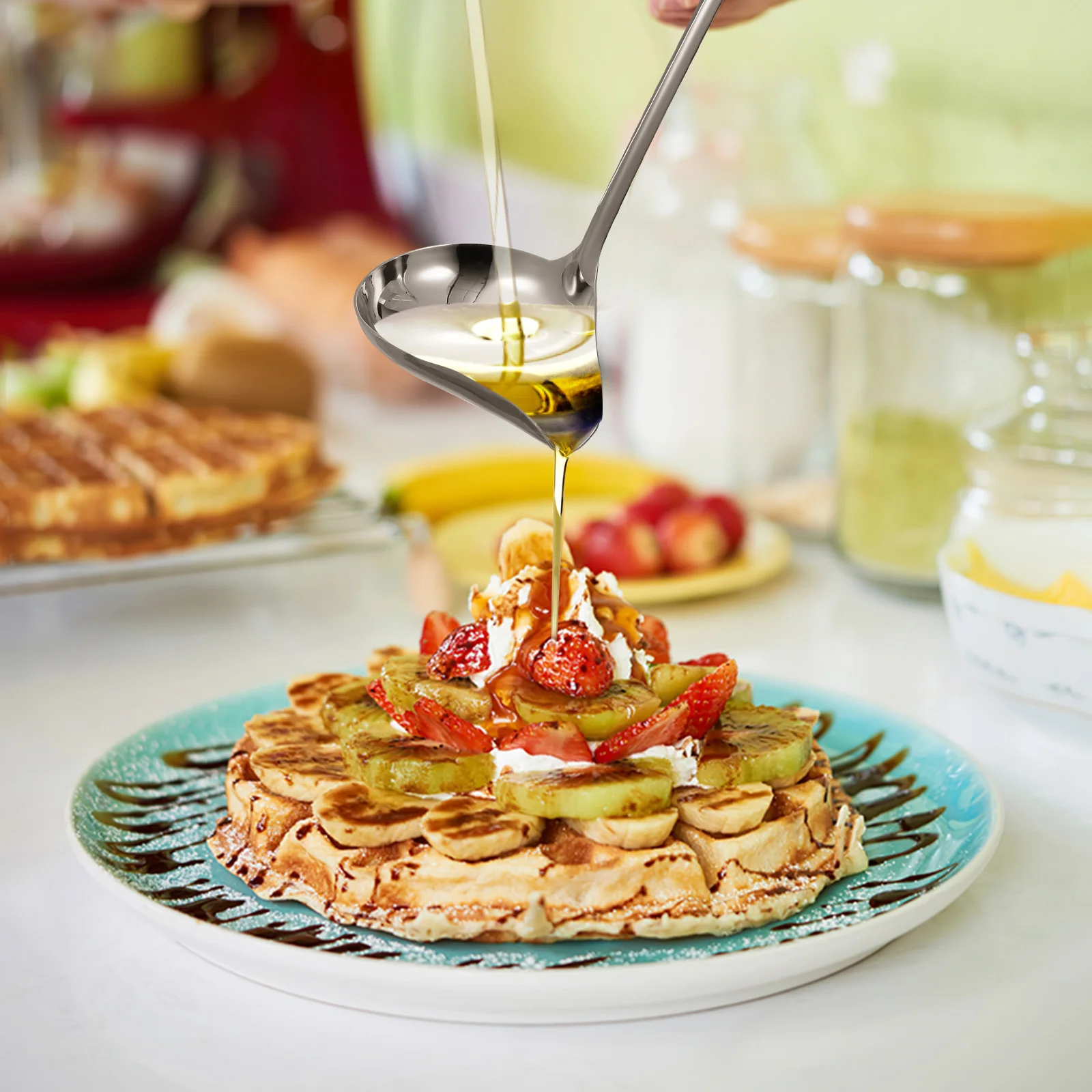 

2Pcs Stainless Steel Sauce Ladle Spoon Pouring Spout Soup Serving Ladle Gravy Spoon Hanging Hook Small Ladles for Serving Sauce