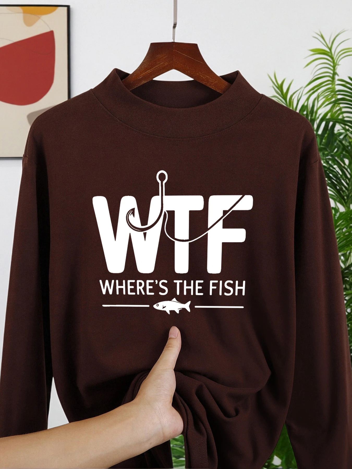 

Where'S The Fish Prints Basics Base Layer Mens Soft Mock Neck Long Sleeve Shirt Velvet Fleece Thicken Tops Comfy Fit Pullover