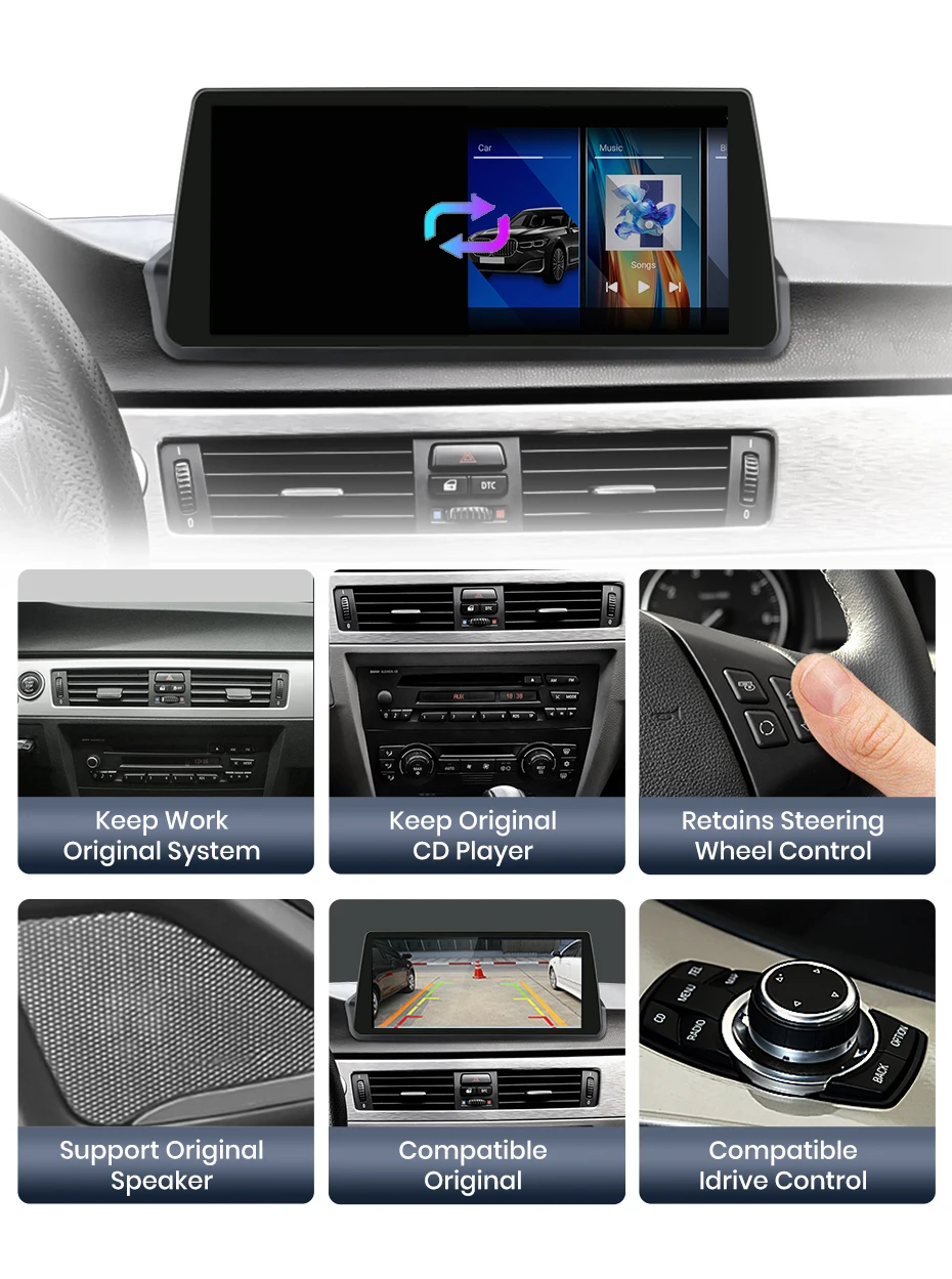 Junsun kabelloses CarPlay- und Android-Auto-Autoradio für BMW 3er-Reihe E90 E91 E92 E93, Baujahr 2005–2012, mit 4G-WLAN, Bluetooth, Hauptgerät, Multimedia-Stereoanlage und Touchscreen. – Detail 6
