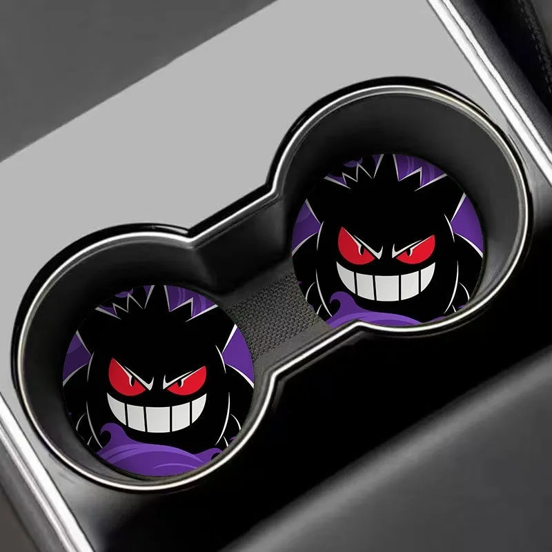 2 قطعة مجموعة الكرتون Gengar سيارة كوستر أنيمي موضة رشاقته عدم الانزلاق بولي Leather قاعدة أكواب جلدية الداخلية اكسسوارات الديكور مسند للكوب