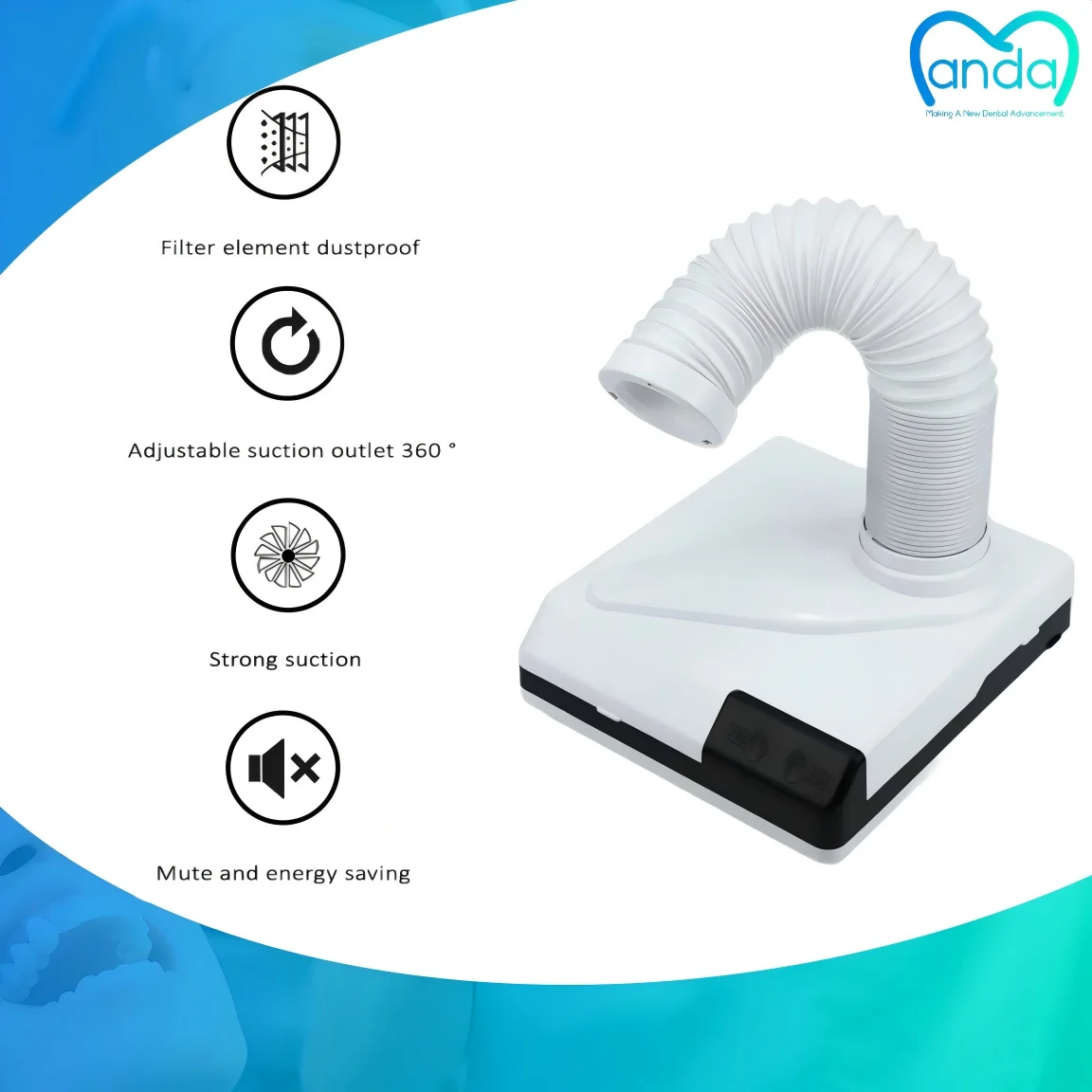 MANDA 60W LED Dental Vacuum Cleaner Dust Collector Extractor Dental Lab Dust Suction Machine for Dental Polishing Dentist tools