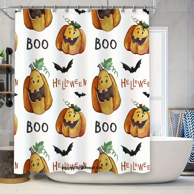 

Занавеска для душа на тему Хэллоуина с тыквенным принтом для декора ванной комнаты, водонепроницаемая тканевая занавеска для ванной, подходящая для праздника