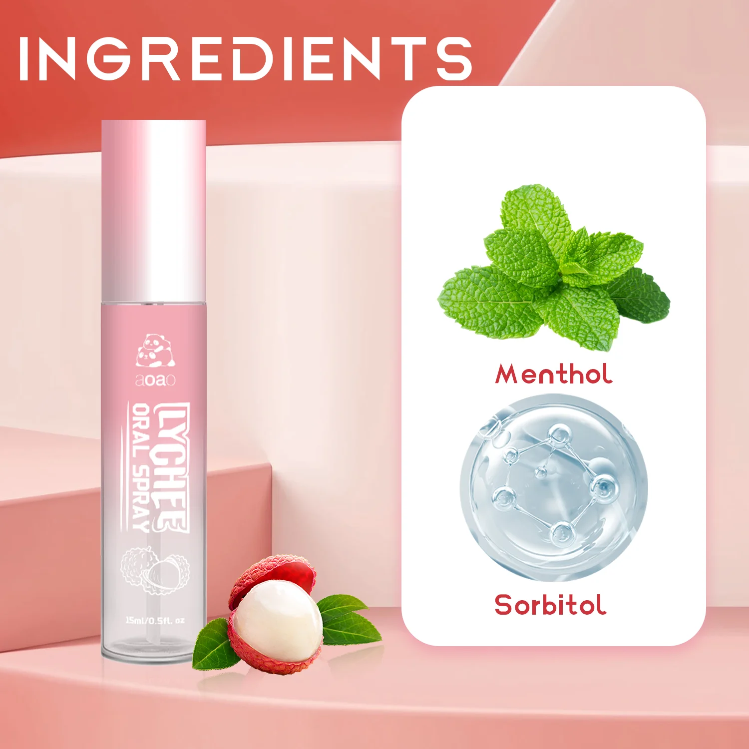 Portable lychee oral spray – alcohol-free, long-lasting fresh breath, perfect for travel and parties