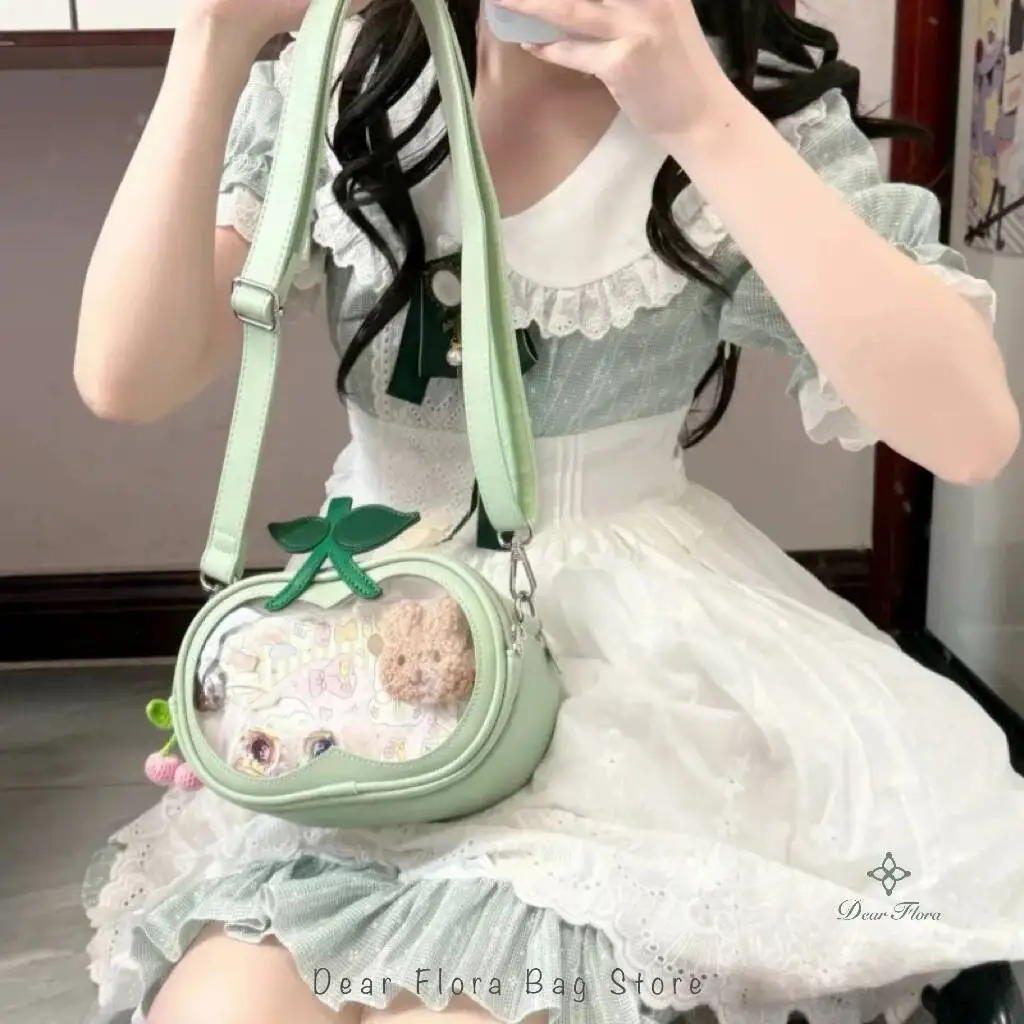 New Cute Cherry Ita Shoulder Bags Women Mini Crossbody Bag Lolita Girls Transparent Pocket Y2k Fashion Trend DIY Display Handbag