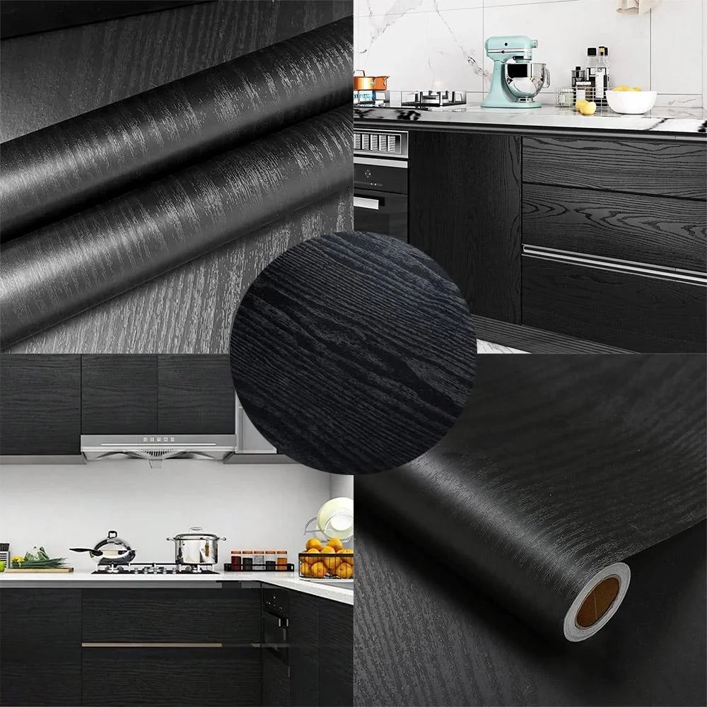 Black Wood Grain Tabletop And Wall Stickers Self-Adhesive Waterproof Table Stickers Wood Grain Texture Furniture Renovation Film image 6
