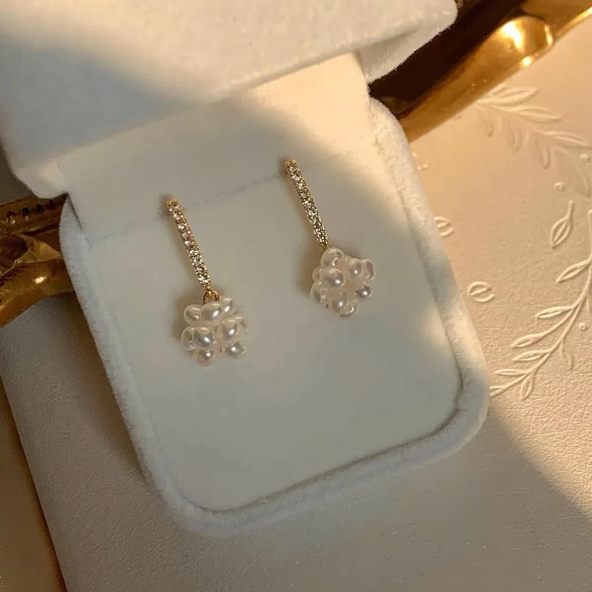 Women's Earrings Noble atmosphere simple stylish 14k gold and natural pearl braided flower ball design unique earrings for women