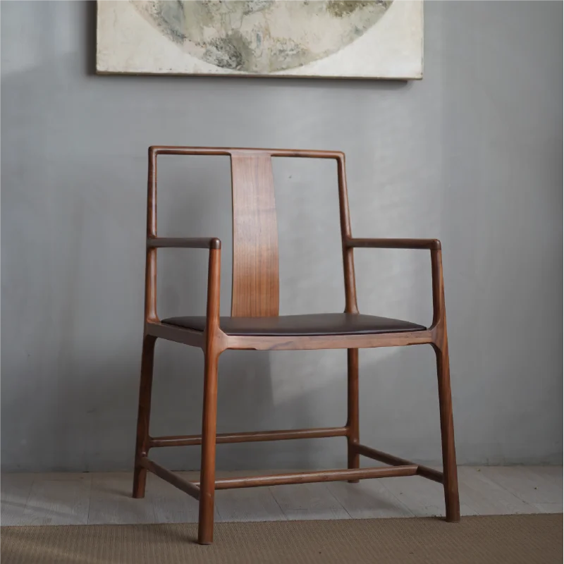 Circle chair, solid wood official hat chair, old elm wood, Zen style, new Chinese style black walnut Grand Tutor chair