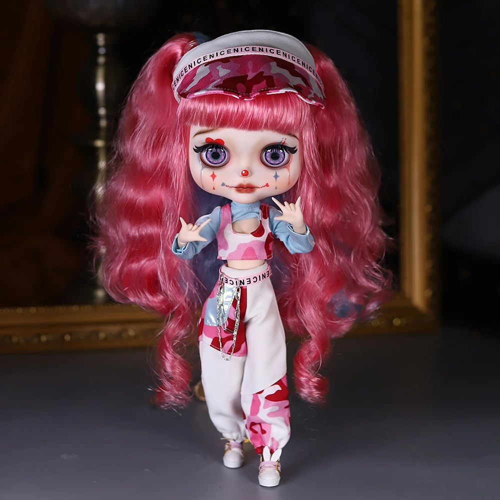 ジューシーなbs-手描きのピエロ人形、ブライス人形、bjdおもちゃ