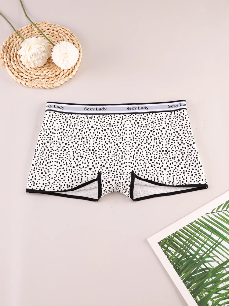 ALDOLA 6PCS/Set Seamless Contrast Trim Allover Print Boyshorts Simple Stretchy Intimates Panties Women's Lingerie Underwear