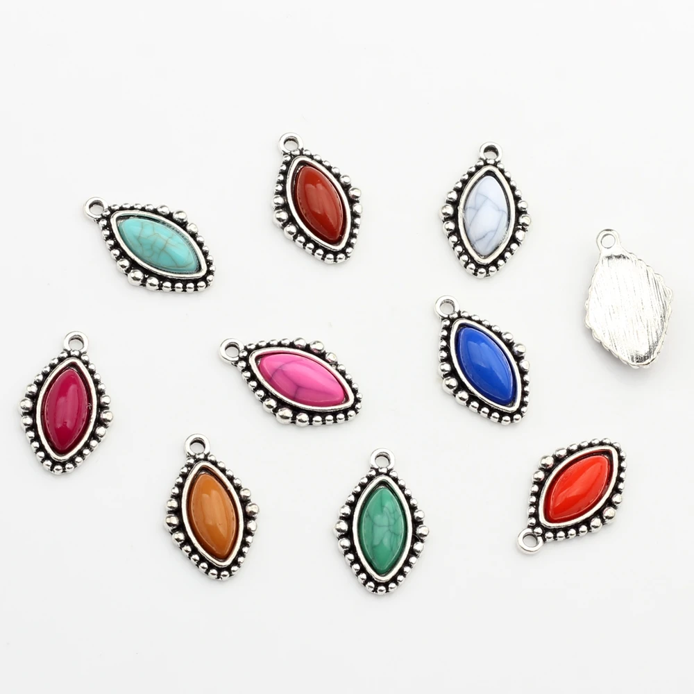 Zinc Alloy  Retro Resin Beads Water Drop Oval Shape Charms Pendants 10pcs/lot 24mm For DIY Necklaces Jewelry Making Accessories image 4