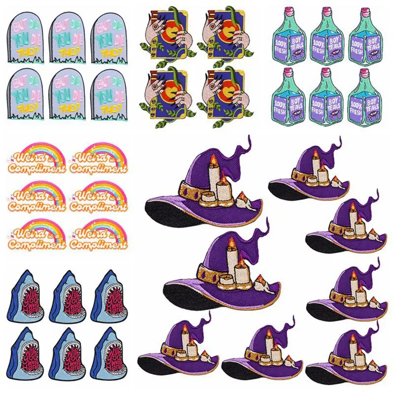 

10PCS/Lots Cartoon Patch Magic Hat Embroidery Patch Iron On Patches For Clothing Thermoadhesive Patches On Clothes Stickers DIY