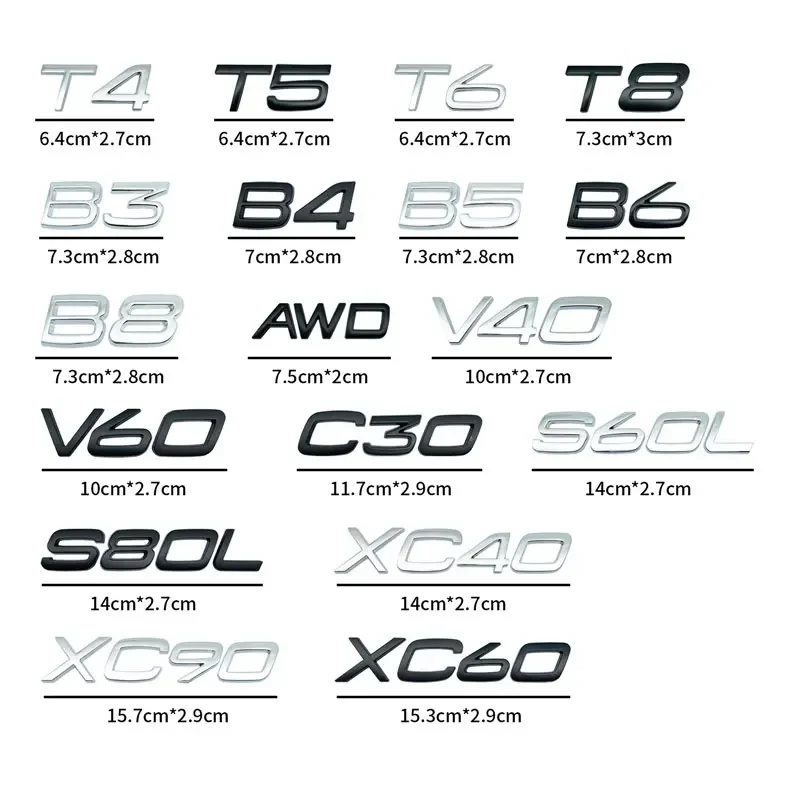 3D ABS T4 T5 T6 T8 AWD B3 B4 B5 B6 B8 Letter Logo Car Rear Tail Trunk Fender Sticker For Volvo V40 V60 C30 S60L S80L XC40 XC60