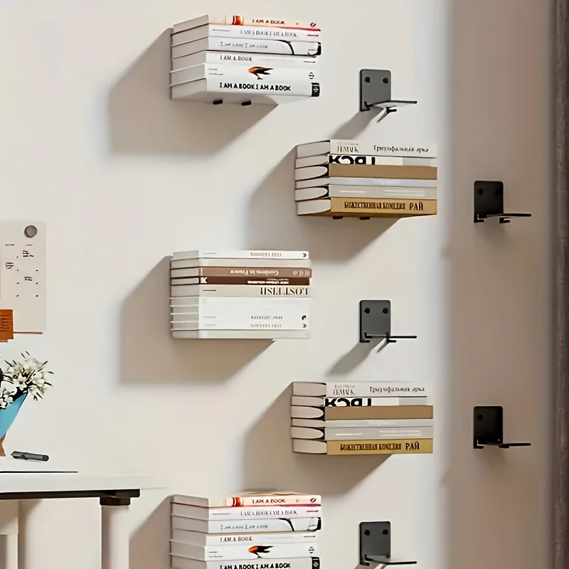 Lot de 4 étagères flottantes murales en métal noir mat – Organisateur robuste pour enseignants, bibliothèques, salons, chambres