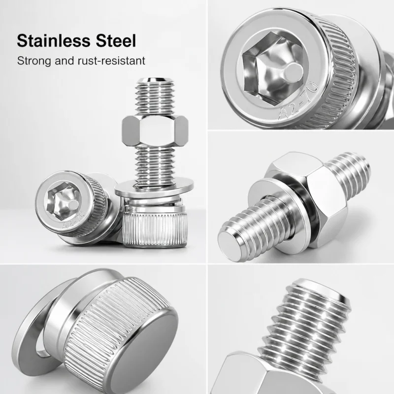 A complete set of 304 stainless steel hexagon socket screws and nuts, screw matching combination bolts M2, M3, M4, M5, M6, M8