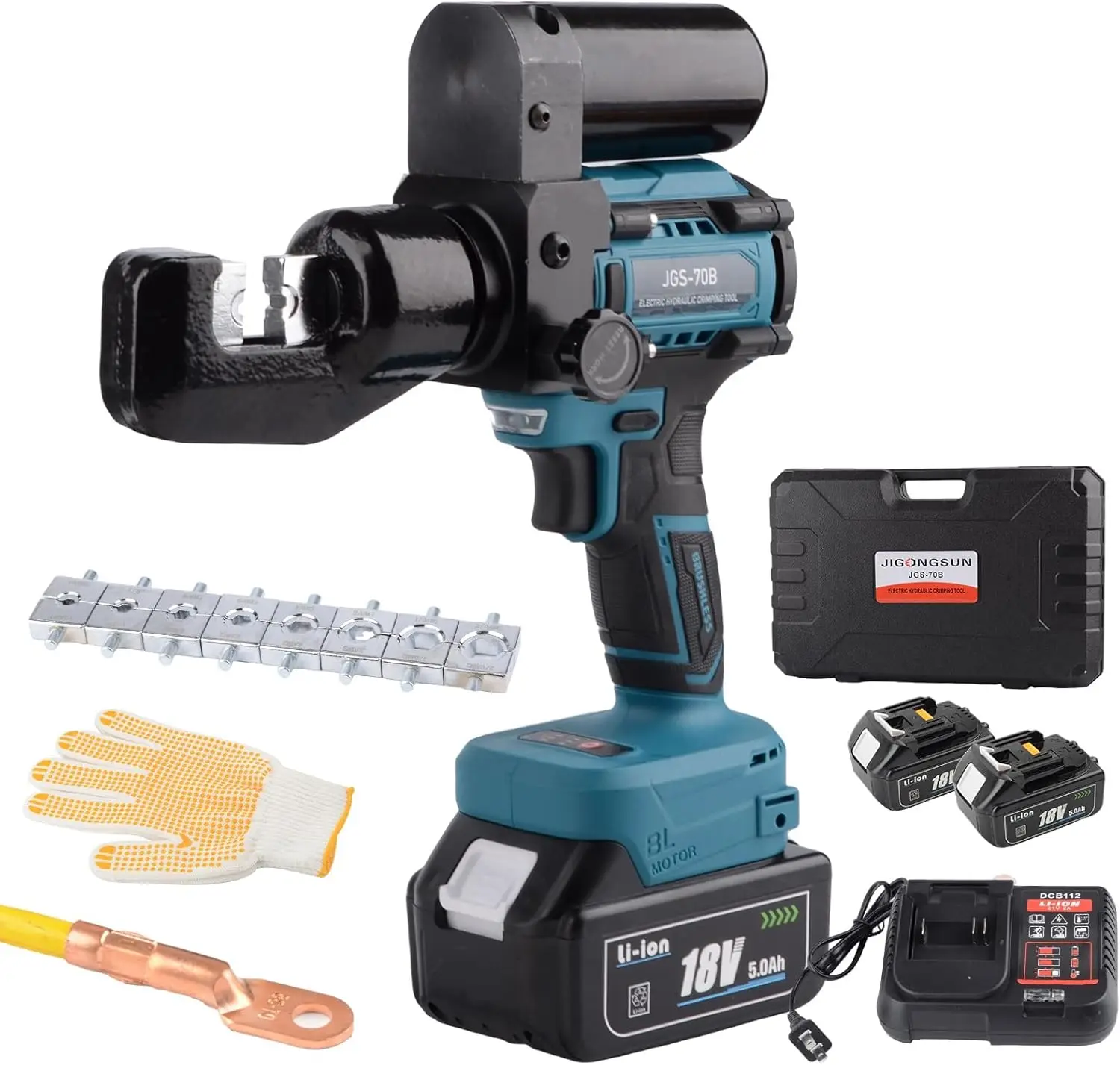 8-Ton Electric Hydraulic Battery Cable Crimper Kit, Crimping Tool with 9 Dies for 12AWG to 2/0AWG Wire Lugs