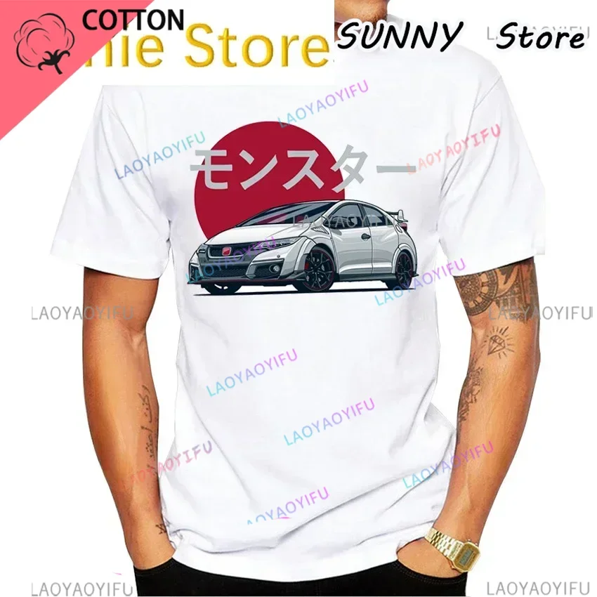 2023   vintage t shirt Civic Type R EK9 Car Print T-Shirt Vintage Hip Hop Boy Casual Tops Harajuku Man White Tees