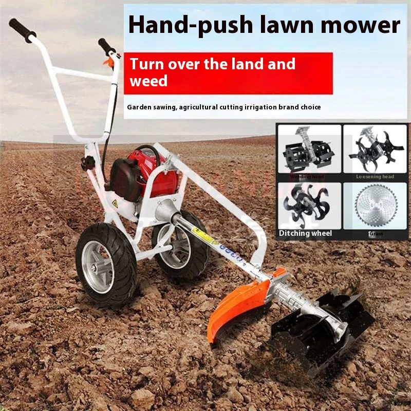 Mesin Pemotong Rumput Rotary 52cc 4-Tak Kelas Industri, Mesin Pengolah Tanah dan Pembuat Parit Multifungsi untuk Kebun, Halaman, dan Taman