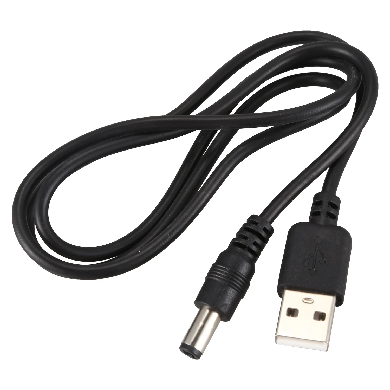 สายเคเบิล USB 5.5mm / 2.1mm 5V DC แจ็คบาร์เรลสายไฟ (สีดำ75cm)