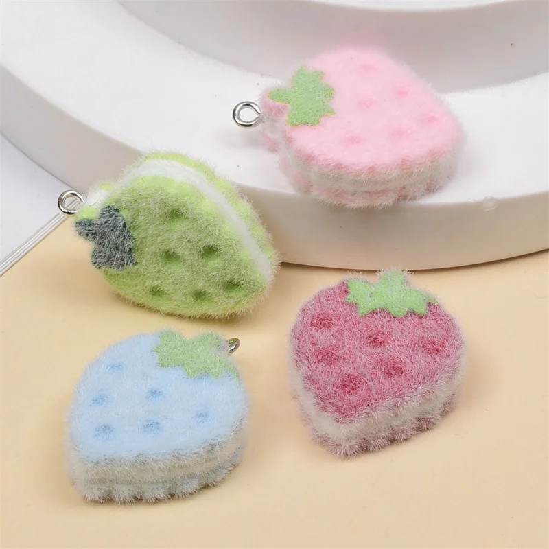 

Winter style 36pcs/lot color Flocking effect cartoon strawberry shape resin dolls beads diy jewelry garment accessory
