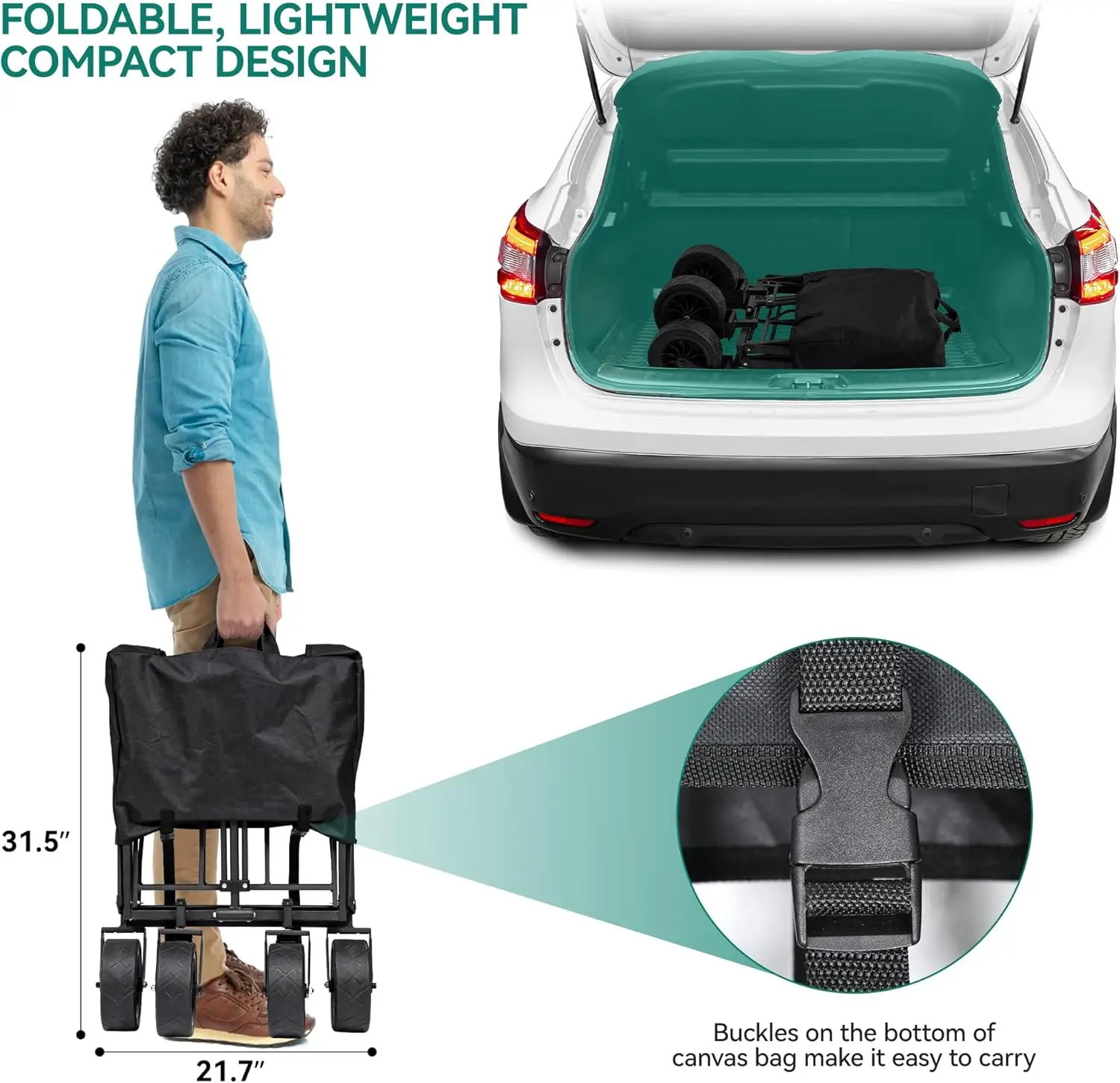 Carro de playa utilitario de alta resistencia, carro de comestibles plegable de altura con mango ajustable, vagón de playa al aire libre para acampar