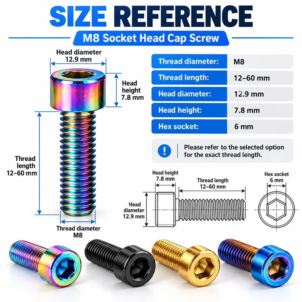 M8 Socket Head Cap Screws 304 Stainless Steel PVD Allen Bolts 12mm-60mm