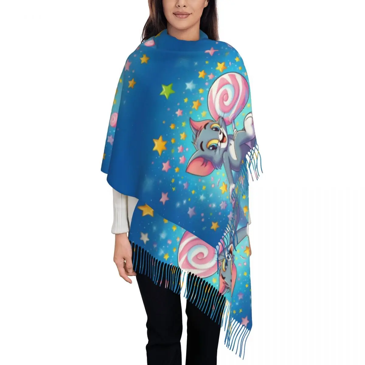 

Шарф с принтом аниме «Том и Джерри» для женщин и мужчин, зима-осень, теплые шарфы, каваи, мультяшные шали, накидки